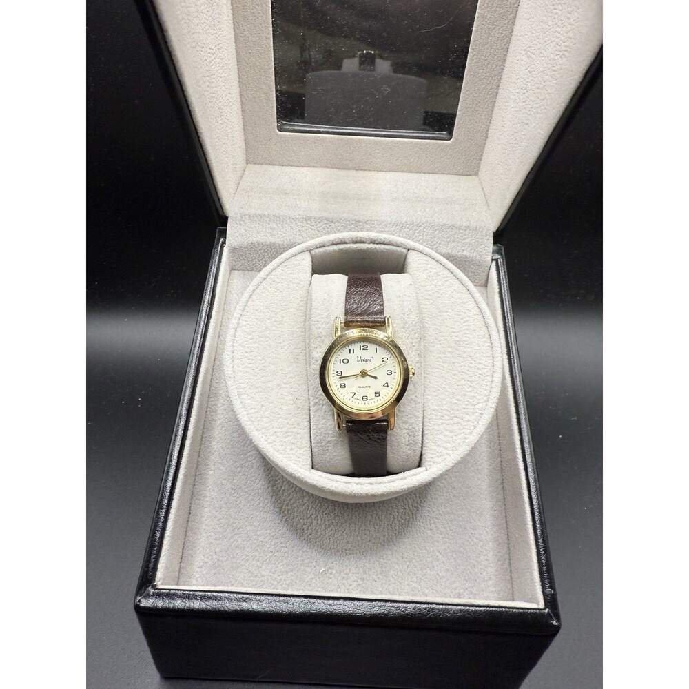 Vivani Quartz Watch Gold Tone Vintage Japan Mov’t w/ Seiko Genuine Leather Band